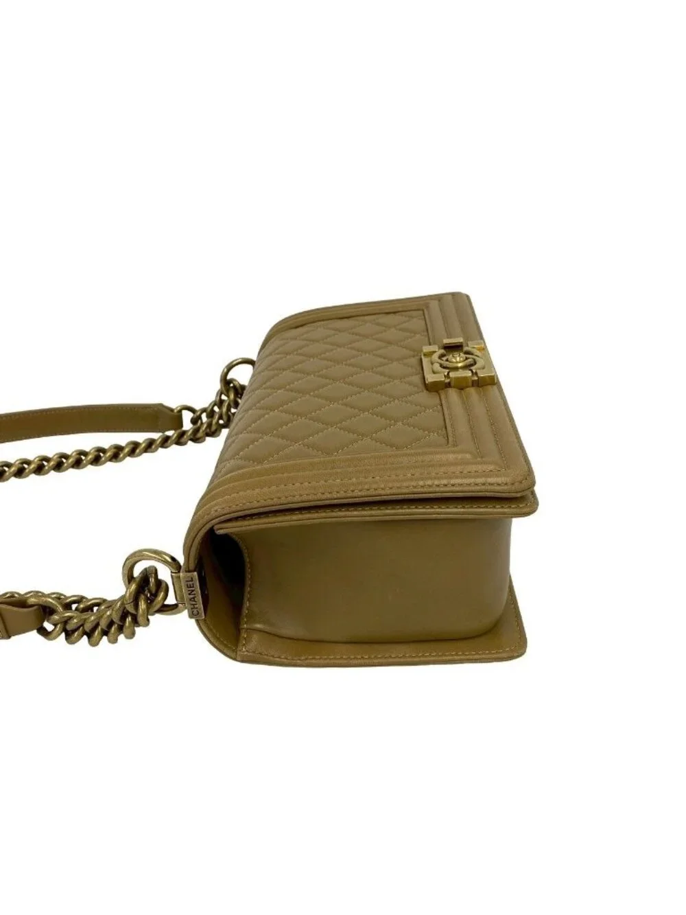 Chanel Boy Lambskin Leather Chain Shoulder Bag Brown